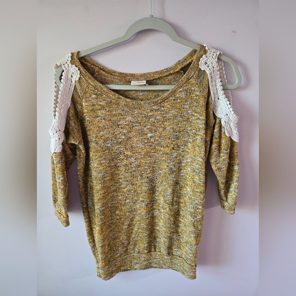 Women's Yellow Sweater with Lace Detail